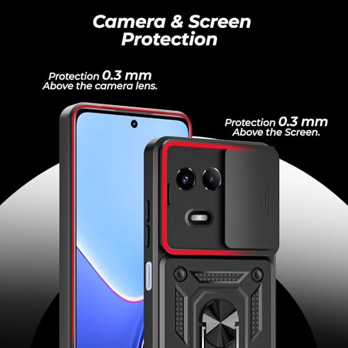 Image of A rtistque Armor Bumper Back Case Cover for Realme 11x / Realme 11 / Narzo 60x 5G | Stylish Ring Holder & Inbuilt Stand | Sliding Camera Cover | Realme 11x Back Cover - Black