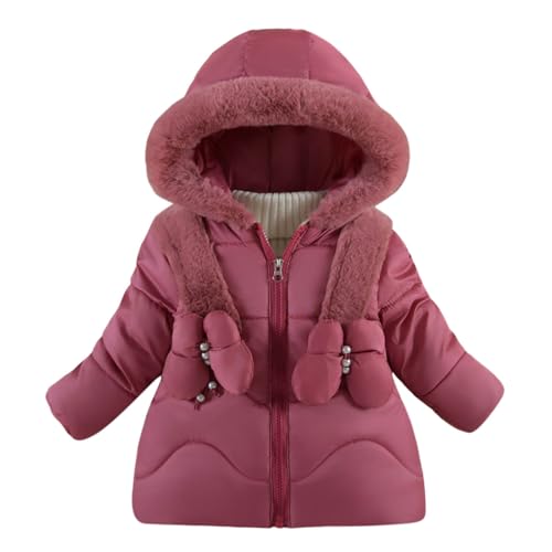 Toddler Girls Long Hooded Parka Jacket with Fur Hood, Winter Warm Puffer Coat Kids Padded Windbreaker Overcoat