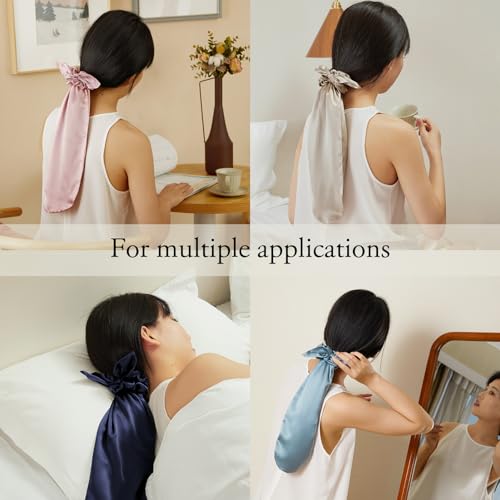 Image of LILYSILK 100% Silk Bonnet for Sleeping & Daily Usage, 2-in-1 Silk Hair Ties with Silk Scrunchies for Long and Curly Hair Elastic Adjustable for Women Ladies and Girls Ivory