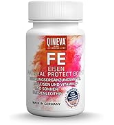 QINEVA FE Plus - Vegan Eisen & Vitamin C Kapseln - Hohe Verfügbarkeit bei Eisenmangel - Mit Sonn...