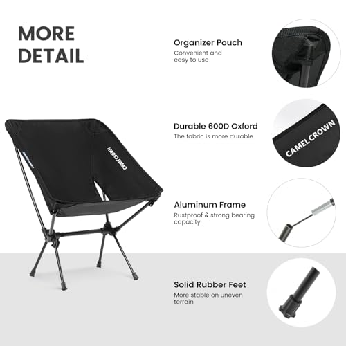 CAMEL CROWN Silla Plegable Compacta para Camping Portátil con Bolsa de Transporte, Negra, Pack de 2 miniatura 5