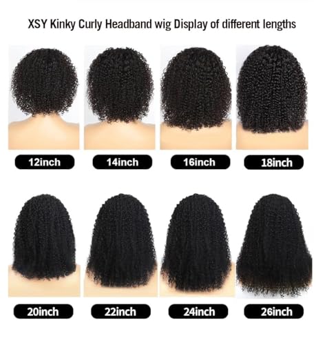 Image of XSY Headband Wig Human Hair Kinky Curly Headband Wigs for Black Women Deep Curly No Lace Front Wig 150% Density Natural Black Color 10 Inch