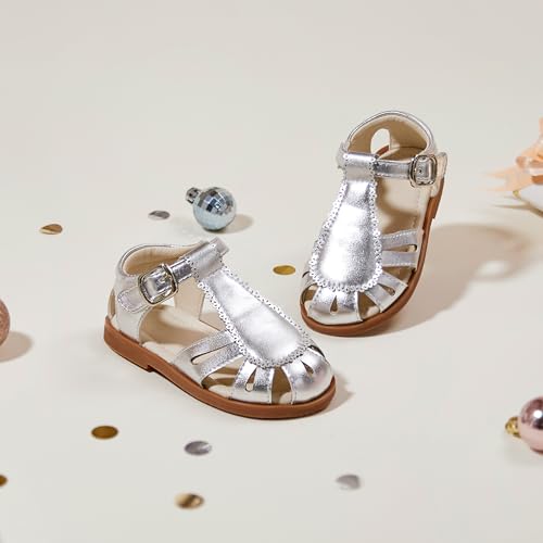 Image of ESTINE Toddler Girls Little Kids Close Toe Sandals - Flower Girl Dress Flats Summer Shoes