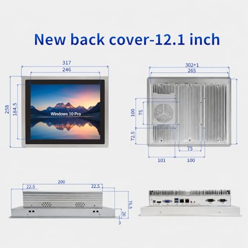Image of Industrial All-in-One Panel PC, 10 Point Capacitive Touch Screen Computer, i5-7200U, 8GB RAM, 256GB Storage, 2xUSB3.0, HD, VGA, 5xRS232, 1RS485, 2xLAN, Windows 10, 12.1 Inches