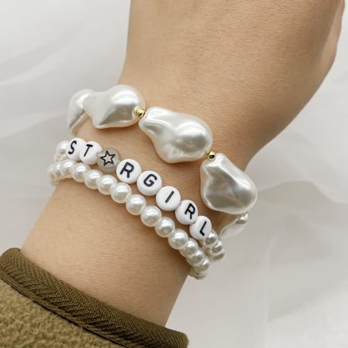 Image of 3 Pcs Star Charm Bracelet Set White Beads Stretch Bracelets Friendship Birthday Party Y2K Jewelry Gifts for Best Friends Bff