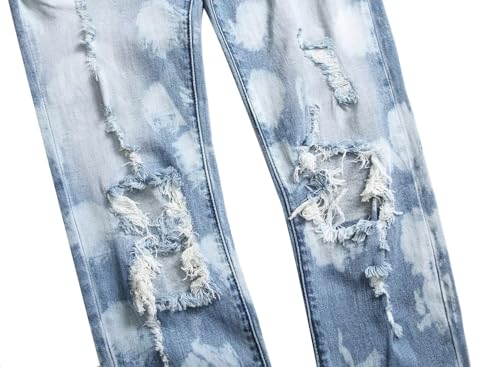 Image of HENGAO Mens Ripped Jeans Stretch Skinny Jeans with Zipper Size 28-48