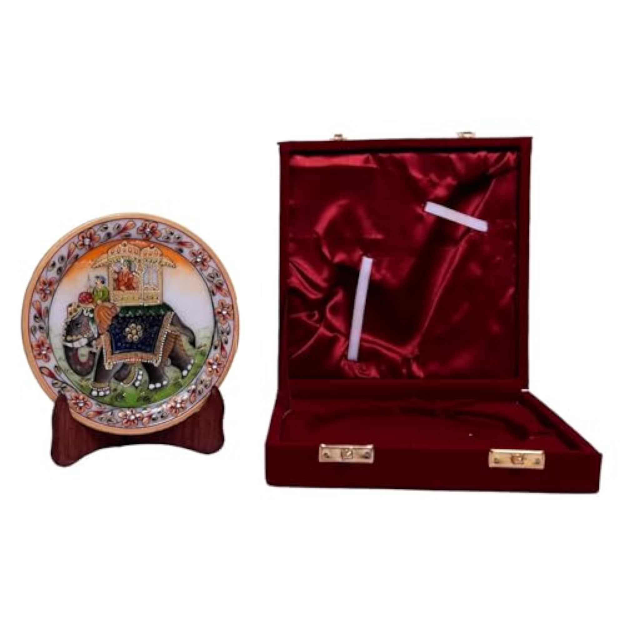 Marble Round Elephant Plate with Stand