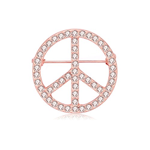 Image of Gold Silver Clear Crystal Peace Symbol Sign Brooch Pin