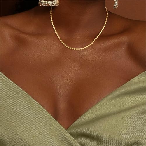 Hothty Gold Layered Charm Necklaces for Women, Dainty Stackable Simple Waterproof Choker Necklace Seashell Beach Gold Pearl Bead Necklaces Set Jewelry Gifts4