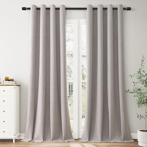 Joywell Natural Flax Linen Full Blackout Curtains 108 Inches Long,Grommet Thermal Insulated Black Out Room Darkening Window Textured Drapes for Bedroom Living Room Nursery,2 Panels Set,52 x 108