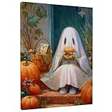 Lienzo decorativo para pared de cocina, diseño de fantasma, calabaza, hamburguesa, Halloween, naranja, impresiones para colgar en casa, restaurante, comedor, cubículo, 20,3 x 25,4 cm