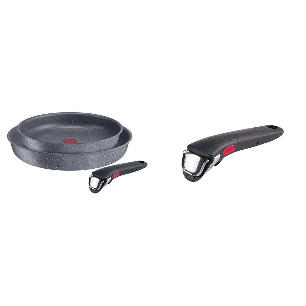 Lagostina Ingenio Mineralis Eco Set Padelle Antiaderenti in Alluminio 100% Riciclato & Ingenio Induction Manico Rimovibile Resistente fino a 10 kg, Fissaggio Sicuro a 3 Punti