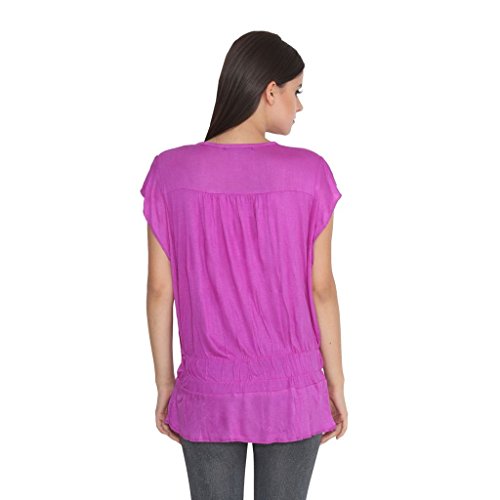 Image of Teemoods Women's Short Sleeve Blouson Top - Round Neck, Elastic Waist, Loose Fit Viscose Summer Top for Women