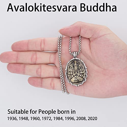 FAZOVIN Buddha Necklace for Men Stainless Steel Pendant Necklace Avalokitesvara Buddha Bodhisattva Amulet Patron Saint2