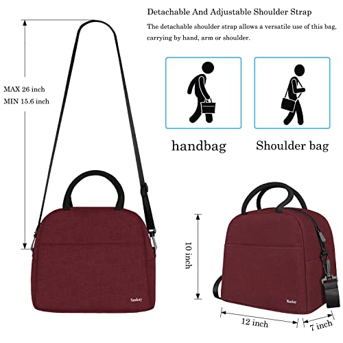Naukay Insulated Lunch Bag Reusable Large Lunch Box For Women And Men, Light Durable Tote Bag With Adjustable Shoulder Strap For Office Work Picnic Hiking Beach Fishing-(Wine Red) #TOP2