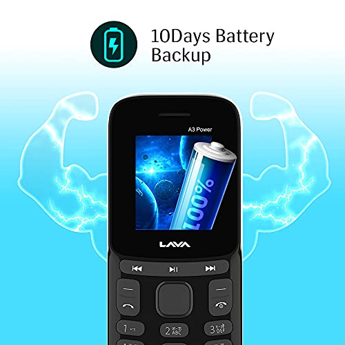 Image of Lava A3 Power (Aqua Grey),Military Grade Certified, Jumbo Battery with 10 Days Backup, Dedicated Music Buttons, Keypad Mobile, Basic Mobile