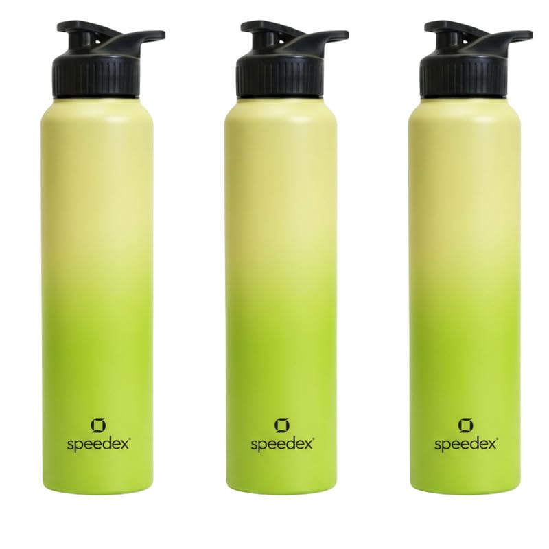 Image of Speedex Stainless Steel Metal Water Bottle 1 Ltr 1000 ml, BIS Approved, Leak Proof Sipper Cap Bottle for Office, School, Gym, Travel, Daily Use for Men, Women, Kids, Adults, Lime Green, Set of 3