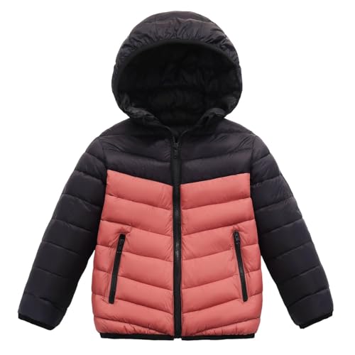 Chaqueta acolchada de invierno para niños y adolescentes, abrigo cálido para deportes escolares, ligero, con capucha, cuello alto falso, cremallera, térmico, cortavientos para niñas, rosa, 9-10 años