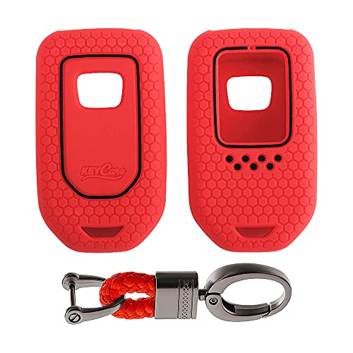Image of Keycare Silicone Key Cover for City, Civic, Jazz, Amaze, CR-V, WR-V, BR-V Smart Key (Push Button Start Models) (Red with Alloy Key Holder Red)