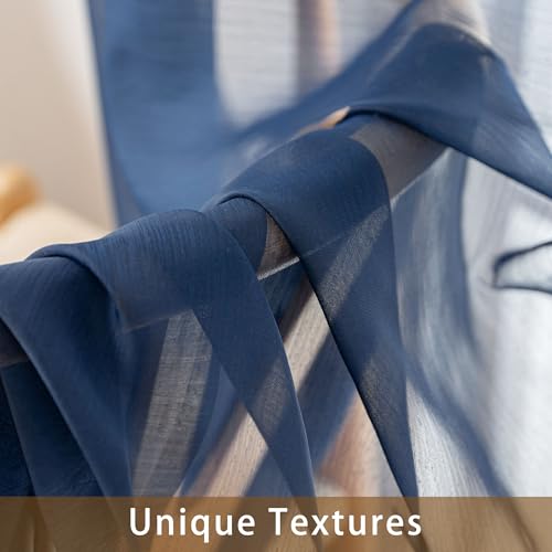 Image of Navy Blue Sheer Curtains 63 Inch Length, Privacy Semi Sheer Curtains for Living Room Bedroom, Light Filtering Rod Pocket Voile Window Drapes 2 Panels Set, Each 42 inch W x 63 inch L