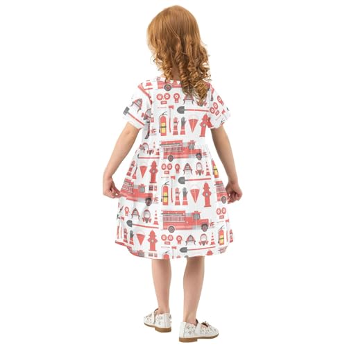 Aflyko Girls Short Sleeve Dress Fire Truck Red Equipment Toddler Everyday Dresses3