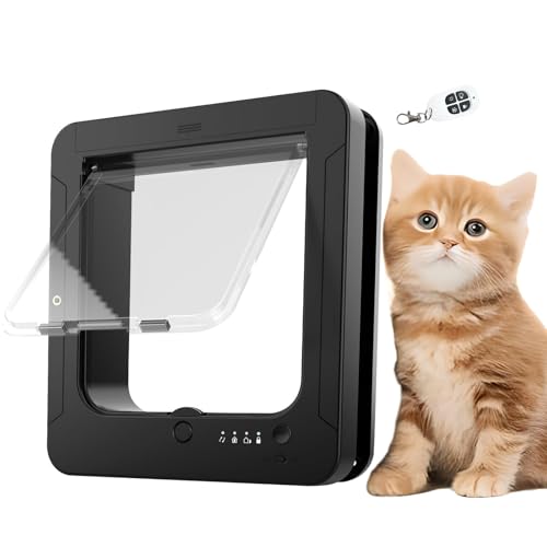 Chatière électronique intelligente pour chat avec 2 colliers de capteur et télécommande, mode de verrouillage réglable, résistant aux intempéries pour ouverture de 19 x 19 cm