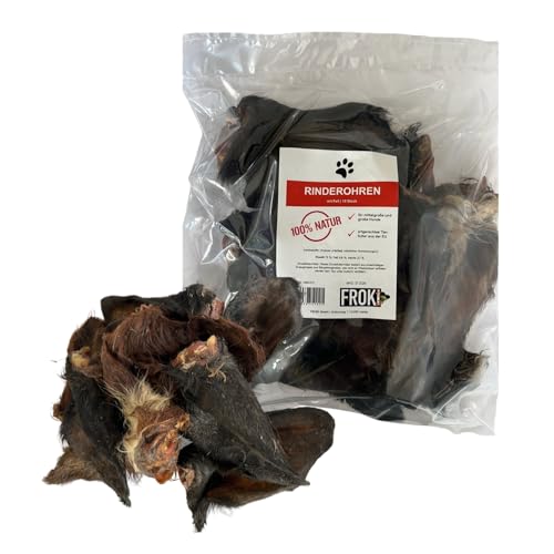 FROKI Orecchie di bovino premium con pelliccia per cani grandi e piccoli, 10 pezzi, 100% manzo, 100% naturale, snack per cani, snack naturale, cura dentale, senza additivi