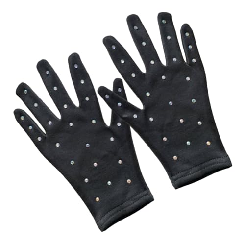 Mipcase Figure Skating Accessories Elegant Black Jeweled Gloves Stage Performance Skating Gloves
