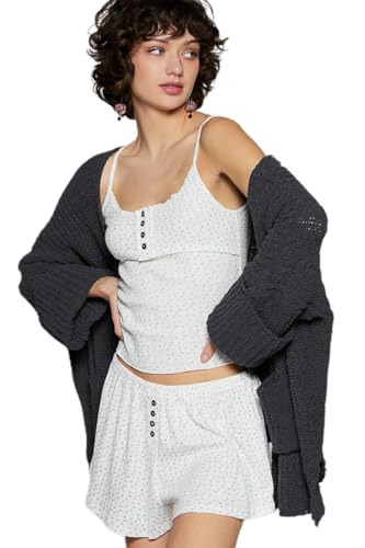 POL Clothing Women's Knit Cardigan with Embellished Crop Top