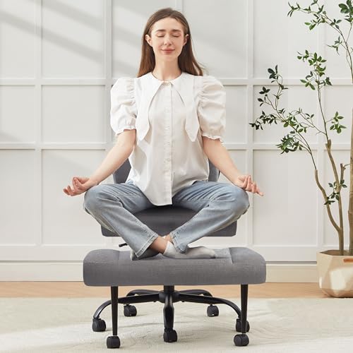 Image of Criss Cross Legged Office Chair with Wheels,Swivel Meditation Chair for ADHD,Ergonomic Desk Chair with Thicken Adjustable Footstool,Fabric Sitting Fidgeting Kneeling Chair for Home Yoga Grey