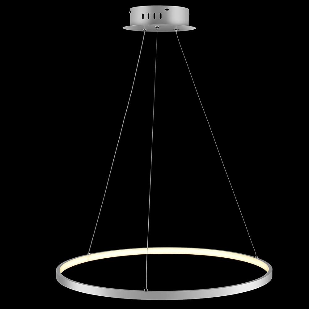 Ring Circle LED Pendant Light, Modern Metal Acrylic Chandelier Height Adjustable Hanging Lamp for Living Room, Bedroom, Dining Table,White+Warm White-60cm 38W