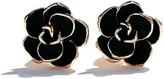 Black Rose Flower Vintage Rose Gold Plated Stud Earrings for Women Girls Piercings Ear Fashion Elegant Vintage Wedding Jewelry Gifts for Birthday Hypoallergenic