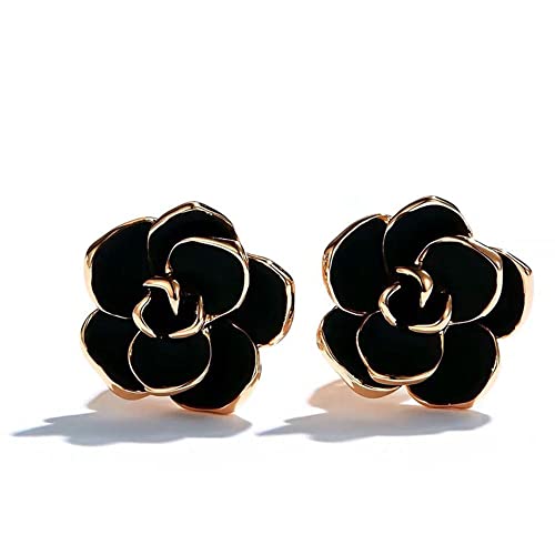 Black Rose Flower Vintage Rose Gold Plated Stud Earrings for Women Girls Piercings Ear Fashion Elegant Vintage Wedding Jewelry Gifts for Birthday Hypoallergenic