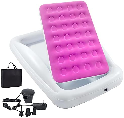 Fahuac Toddler Air Mattress Inflatable Kids Travel Bed Portable Kids Air Mattress with Sides,Suitable for Travel, Home Guest, Garden Grass Play (Rose Red)