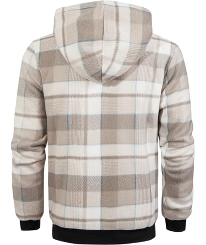 Image of Mens Plaid Hoodies Winter Zip Up Fleece Jacket Sherpa Fleece Lined Warm Flannel Jacket Coat