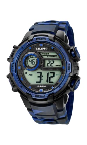 Calypso Digitale Sport Herrenuhr Kautschuk Blau - 10 ATM, Datum, Stoppuhr, Dualzeit, Licht, Alarm, 12/24 Std - K5723/1 Flash Time