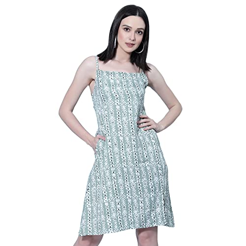 Image of OOMPH! Women's Western & Fusion wear Sleeveless Floral Beach Dress for Women, Light Green - md663l
