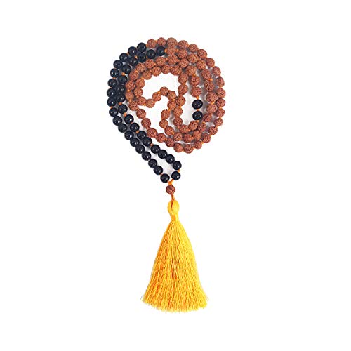 Mala Yoga Studio Rudraksha collier de perles de prière 5mm avec étoile noire