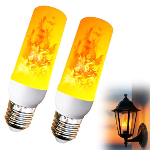Image of Zynqo 2 Pcs LED Flame Effect Bulbs, 3W E27 LED Realistic Fake Flame Lamp, Muzzle Flame Effect Led Light for Indoor Outdoor Halloween Party Dancing Garden Decorative Lighting