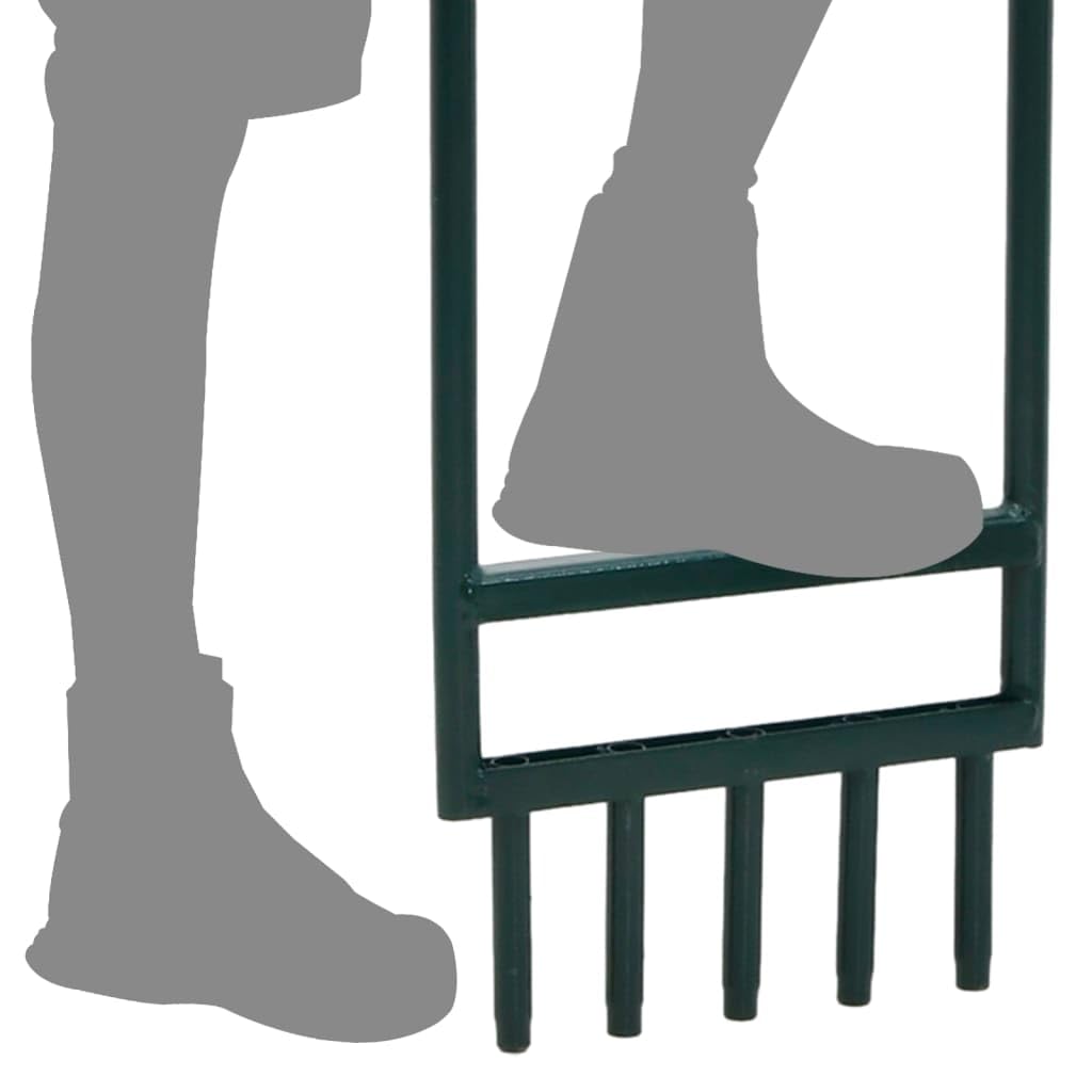 Aérateur de pelouse avec 5 dents creuses en acier revêtu par pulvérisation - Vert - 28,5 x 2 x 91 cm - Poignée ergonomique - Outil de jardinage pour aération du sol et entretien de la pelouse