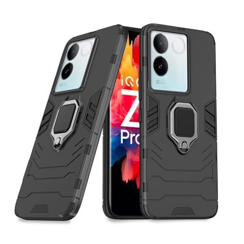 Image of Pikkme Back Cover for iQOO Z7 Pro 5G | 360 Protection | Ring Holder | Kickstand | Tough Armor Case (Black)