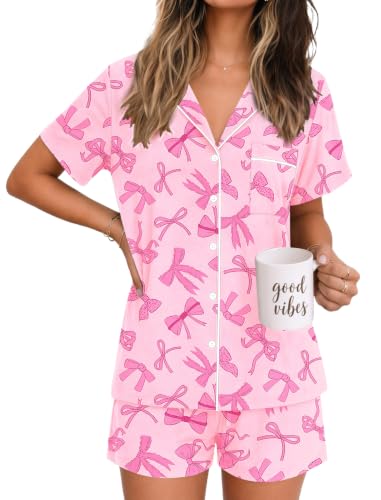 Image of Ekouaer Womens Pajamas Set Soft Classic Notch Collar Bride Pjs Comfy Short Sleeve Sleepwear Loungewear