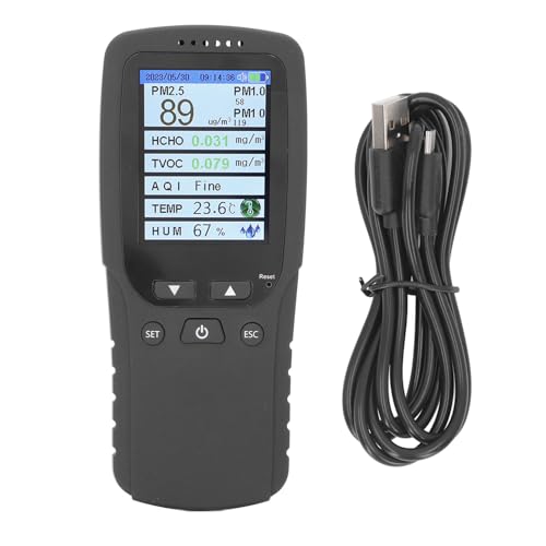 EVTSCAN Air Quality Monitor, Temperature & Humidity Meter, Dust Tester,Detect Indoor HCHO/TVOC/PM2.5/PM10/PM1.0 Detector for Room Car Office