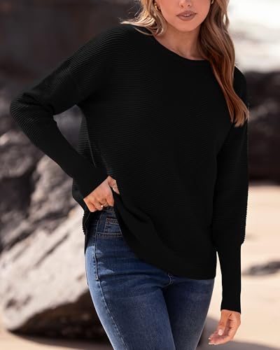 BTFBM Fall Sweaters for Women 2025 Casual Long Sleeve Sweater Striped Loose Fit Pullover Tops