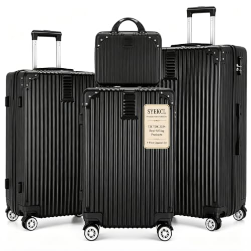 Image of 4-Piece Hardshell Spinner Luggage Set, Black, 14 /20 /24 /28 Inch | Top & Side Carry Handles Thickened ABS+PC Hardshell Spinner Luggage Set for Business, Family & Long Trips