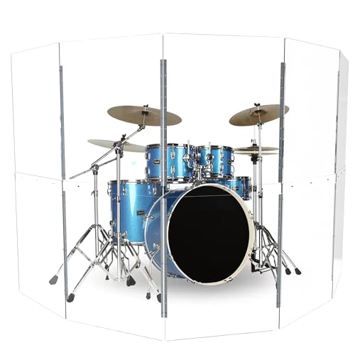 Portable Drum Shield | 5 Panels 2ft x 5ft | Factory-Installed Full-Length Stainless Steel Hinges | Acrylic Drum Sound Barrier | drum cage for Church & Home Use (5 Panels)