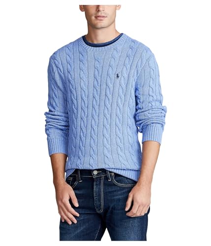 POLO RALPH LAUREN Mens Cable-Knit Cotton Sweater Soft Royal Heather Small