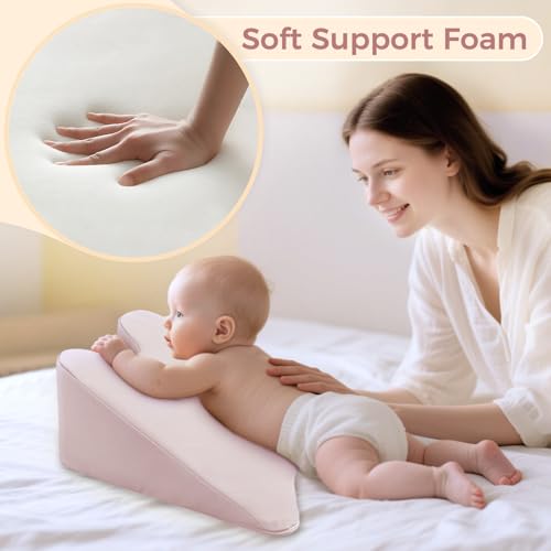 Image of EKEPE Nursing Reflux Prop for Baby Gas, Colic Relief & Burp, Tummy Time Mat for Feeding, Neck, Shoulder and Body Support, Activity Support for Newborns and Infant 0-12 Months - Pink