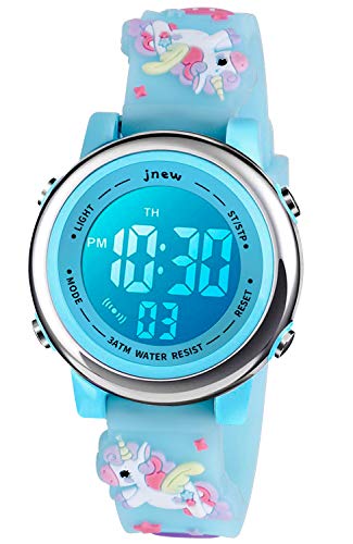 Kids Watch 3D Cartoon Toddler Wrist Digital Watch Waterproof 7 Color Lights with Alarm Stopwatch for 3-10 Year Boys Girls Little Child (Unicorn Blue)