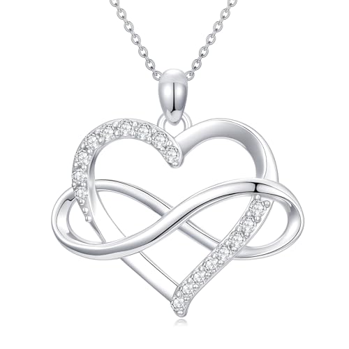 ZBA Natural Diamond Infinity Heart Necklace for Women S925 Sterling Silver Infinite Love Jewelry Gifts (Color F-G/Clarity I1-I2)